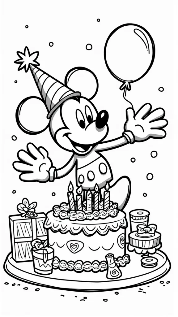 joyeux anniversaire pages à colorier Mickey Mouse